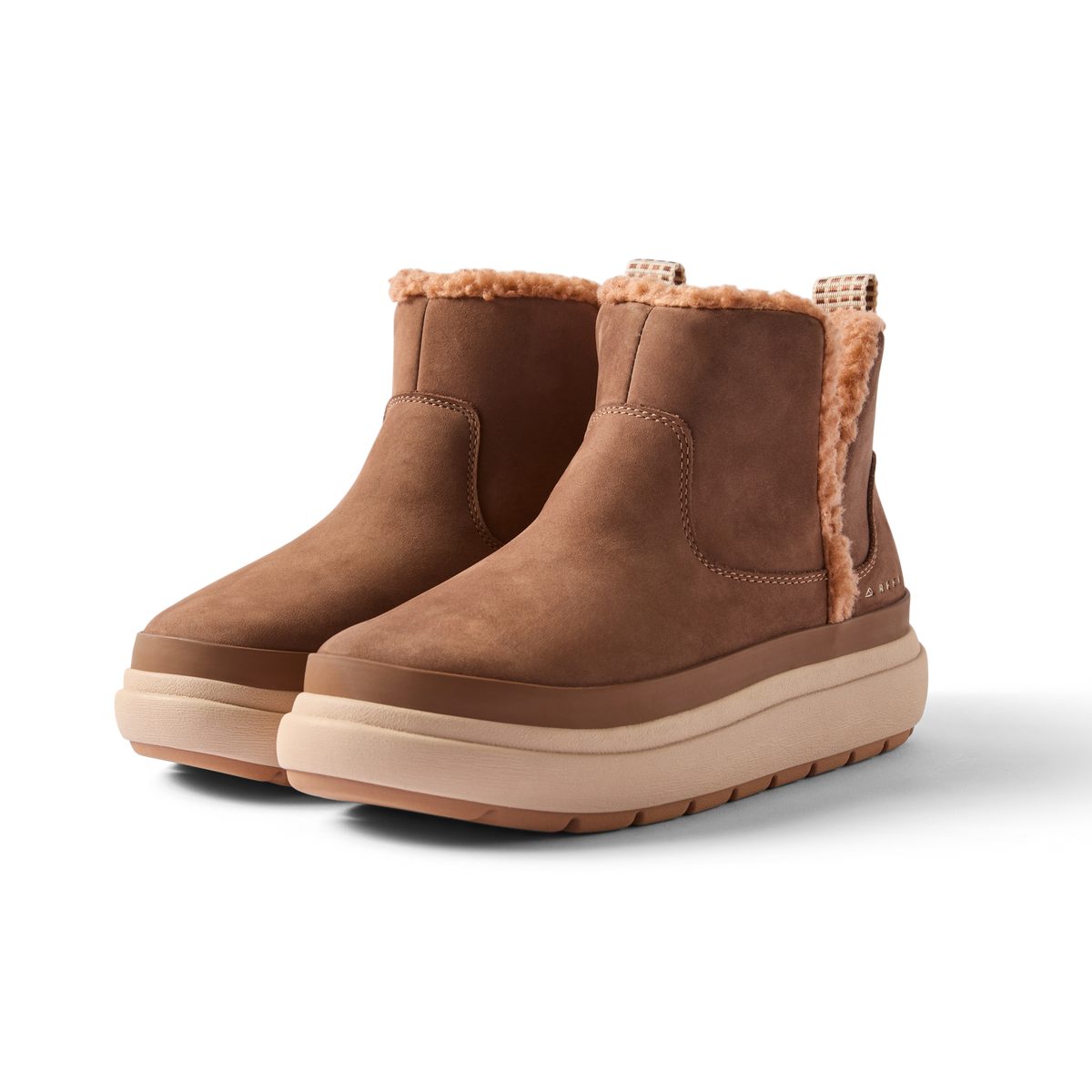 Weekend Autumn brown suede boots facing left with cozy lining and cushioned comfort for everyday wear