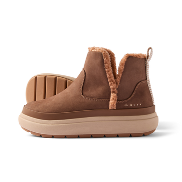 Weekend Autumn brown suede ankle boot facing left with plush lining and cushioned sole