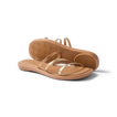 Willow Ava women's tan sandals with metallic straps shown from side and bottom, lightweight and comfort-focused beach footwear