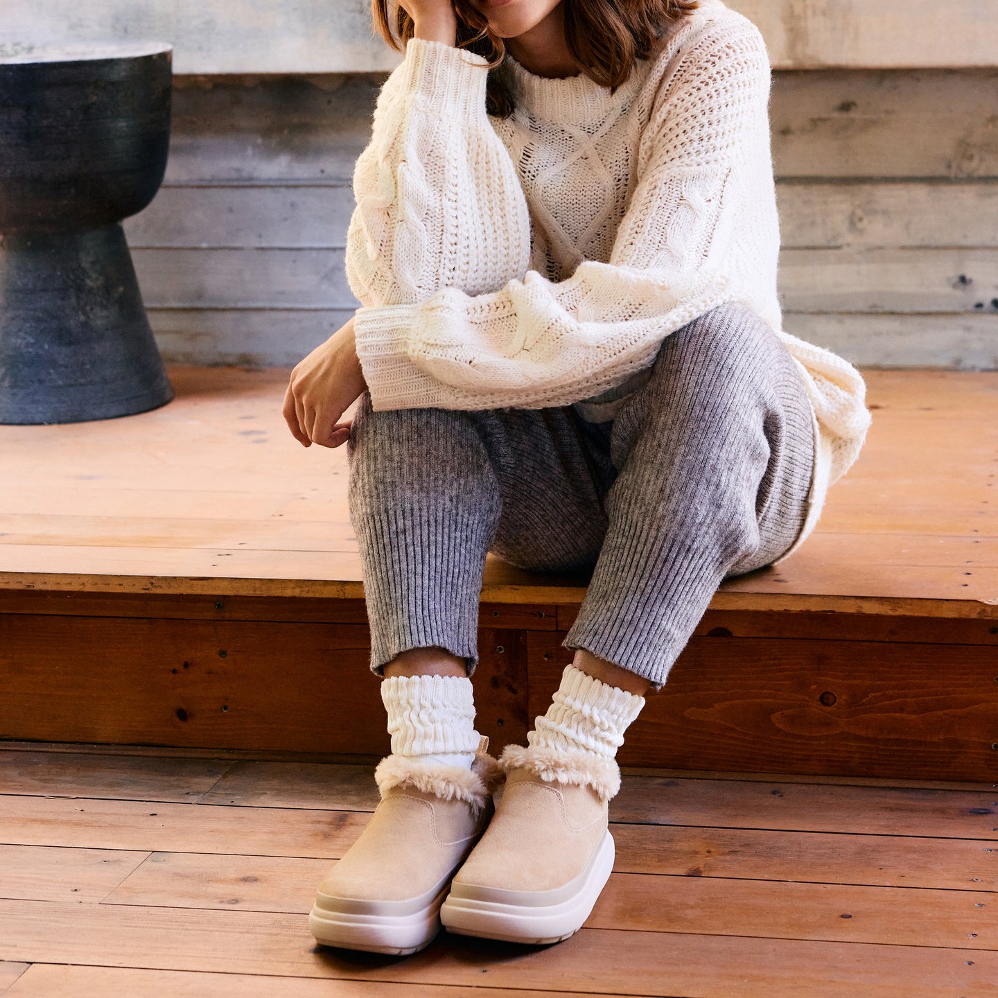 Weekend Olivia womens cozy boots facing forward with plush lining and cushioned soles