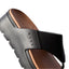 Cali Laguna black platform sandal close-up on right side strap and cushioned molded footbed with anatomical arch support