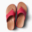 Cali Laguna women's red platform sandals top view with molded tan footbed, soft rebound cushioning and arch support, water friendly