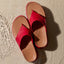Cali Laguna red platform sandals top view showing cushioned molded footbed with water-friendly materials and arch support
