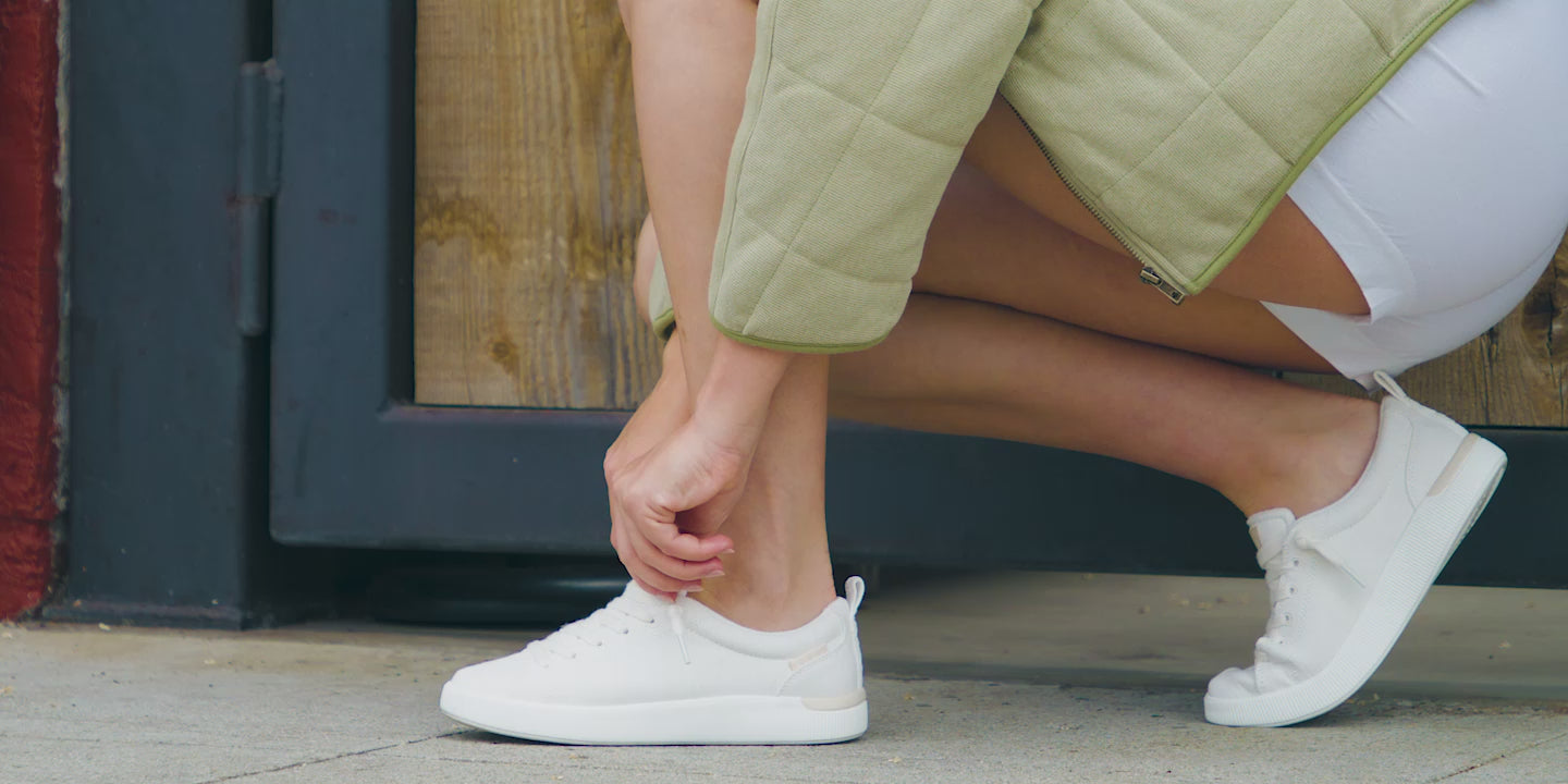 Close up and on body clips of 3 colors of a Reef sneaker