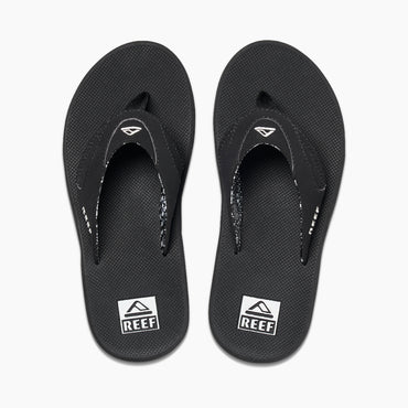 Womens Fanning flip flop sandals in black top view